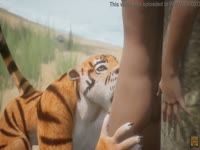 Tiger sucks the dick of a big dick dude before animal sex